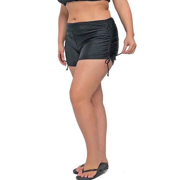 Side Cinch Swim Shorts Womens Plus Size 3X Black Swimwear Bottom - Picture 4 of 7